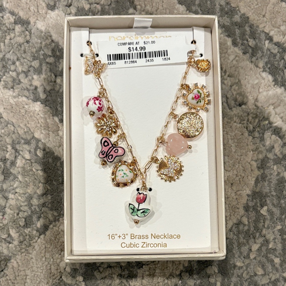 Marshalls Gold Charm Necklace with Pink and White Accents